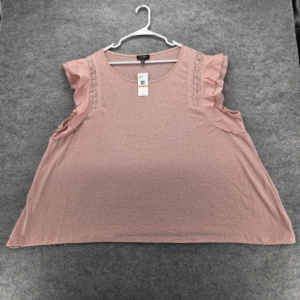 Jessica Simpson Shirt Womens 3XL Misty Rose Pink Moya Linen Blend Ruffle Lace